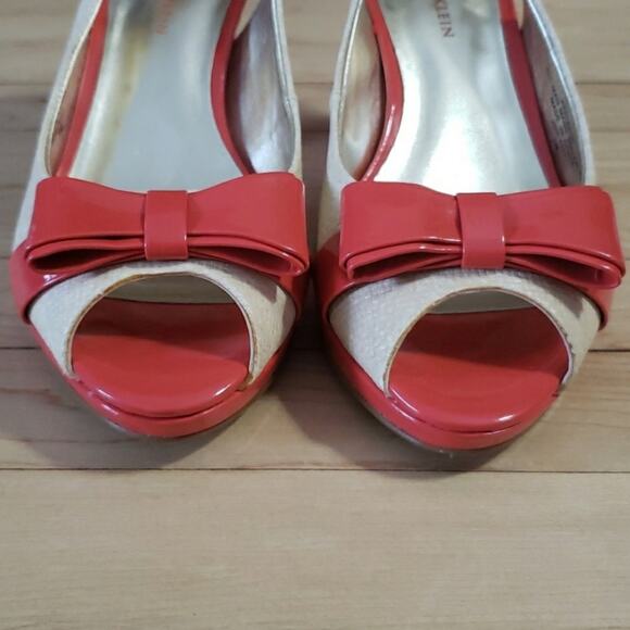 ANNE KLEIN AKELOISE Women's Peep Toe Sling Backs Coral & Nude Heels Size 7 - Picture 2 of 7